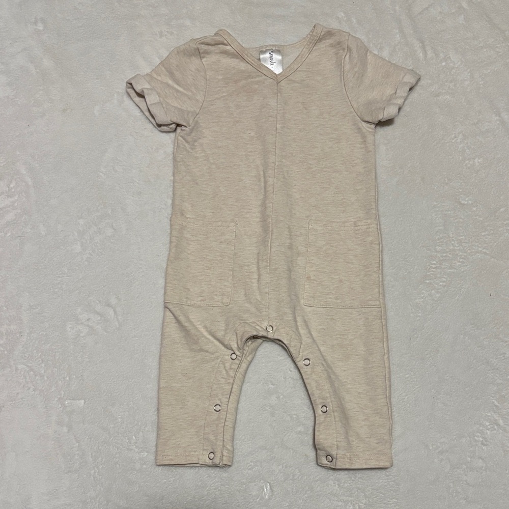 Smash + Tess cream tan Baby Romper with Snap Closures